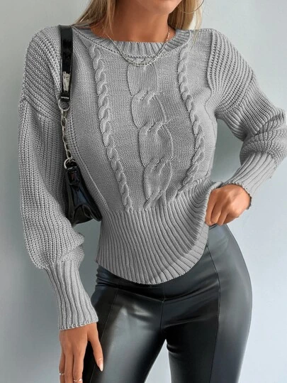 EURMUSE Cable Knit Drop Shoulder Jumper