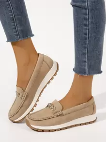 Rhinestone & Metal Decor Slip On Shoes, Slip-on Sneakers With Rhinestone Decoration, Khaki Color, Solid Color, Women's Casual Sports Shoes - Khaki - View 1