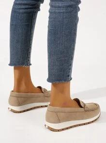 Rhinestone & Metal Decor Slip On Shoes, Slip-on Sneakers With Rhinestone Decoration, Khaki Color, Solid Color, Women's Casual Sports Shoes - Khaki - View 4