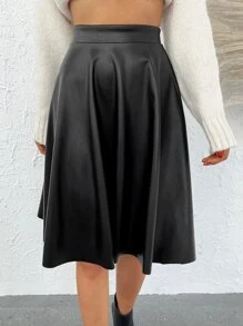 EURMUSE Solid High Waist Flare Skirt - Black - View 3