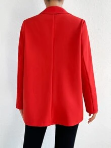 Allurite Double Breasted Fringe Trim Blazer - Red - View 2