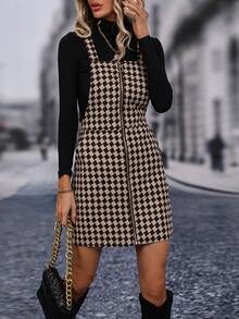 SHEIN LUNE Geo Print Zip Up Pinafore Dress Without Top - Brown - View 3