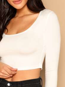 Cloudara Camiseta crop ajustada de cuello scoop - Blanco - Ver 4