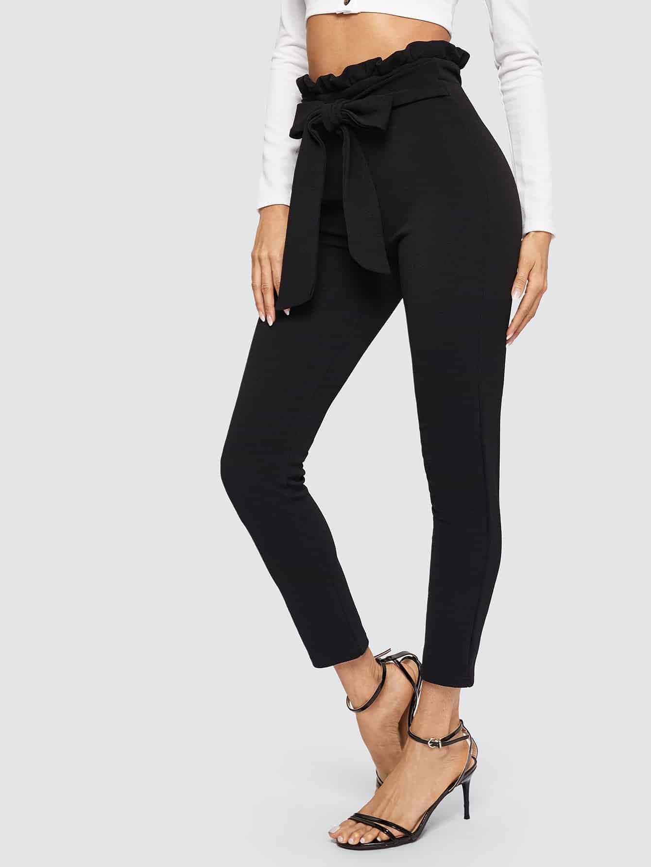 Paperbag Waist Tie Front Trousers - Black - View 1