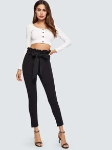 Paperbag Waist Tie Front Trousers - Black - View 3