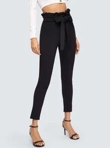 Paperbag Waist Tie Front Trousers - Black - View 4