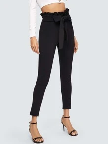 Paperbag Waist Tie Front Trousers - Black - View 6