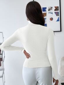Cloudara Turtleneck Ribbed Knit Sweater - White - View 2