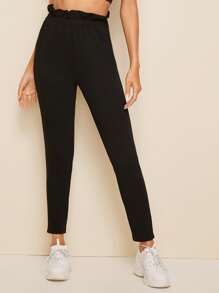 Paperbag Waist Slant Pocket Trousers - Black - View 4