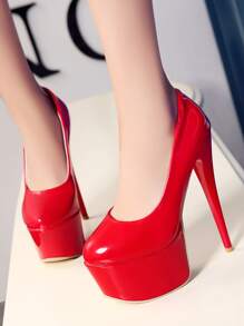 Zapatos de tacón plataforma con tacón delgado - Rojo - Ver 1