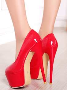 Zapatos de tacón plataforma con tacón delgado - Rojo - Ver 2