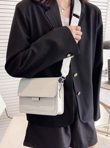 防水、輕量、商務休閒、迷你極簡風格的方形蓋袋,適用於青少女、女性、大學生、菜鳥和白領工作者,非常適合辦公室、大學、工作、商務和通勤使用 - 白色 - 查看 1