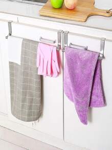 1pc Stainless Steel Wall Hook, Cabinet Hanging Towel Holder, For Home - Silver - View 5