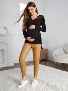 SHEIN 孕婦寬腰帶緊身牛仔褲 - 芥末黃 - 查看 3