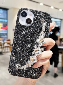 Sequin Decor Phone Case With Hand Strap - Black - View 5