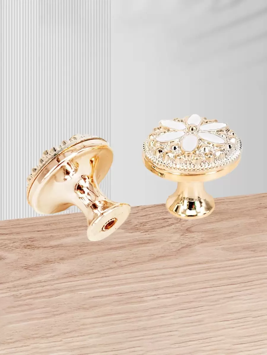 2/4pcs Gold Plastic Dual-Tone Single Hole Drawer Pull Handles - Multicolor - View 1