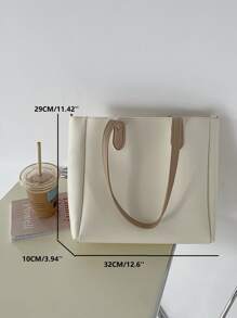Stitch Detail Shoulder Tote Bag - White - View 2