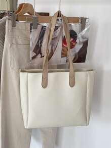 Stitch Detail Shoulder Tote Bag - White - View 3