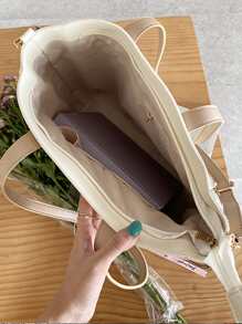 Stitch Detail Shoulder Tote Bag - White - View 4