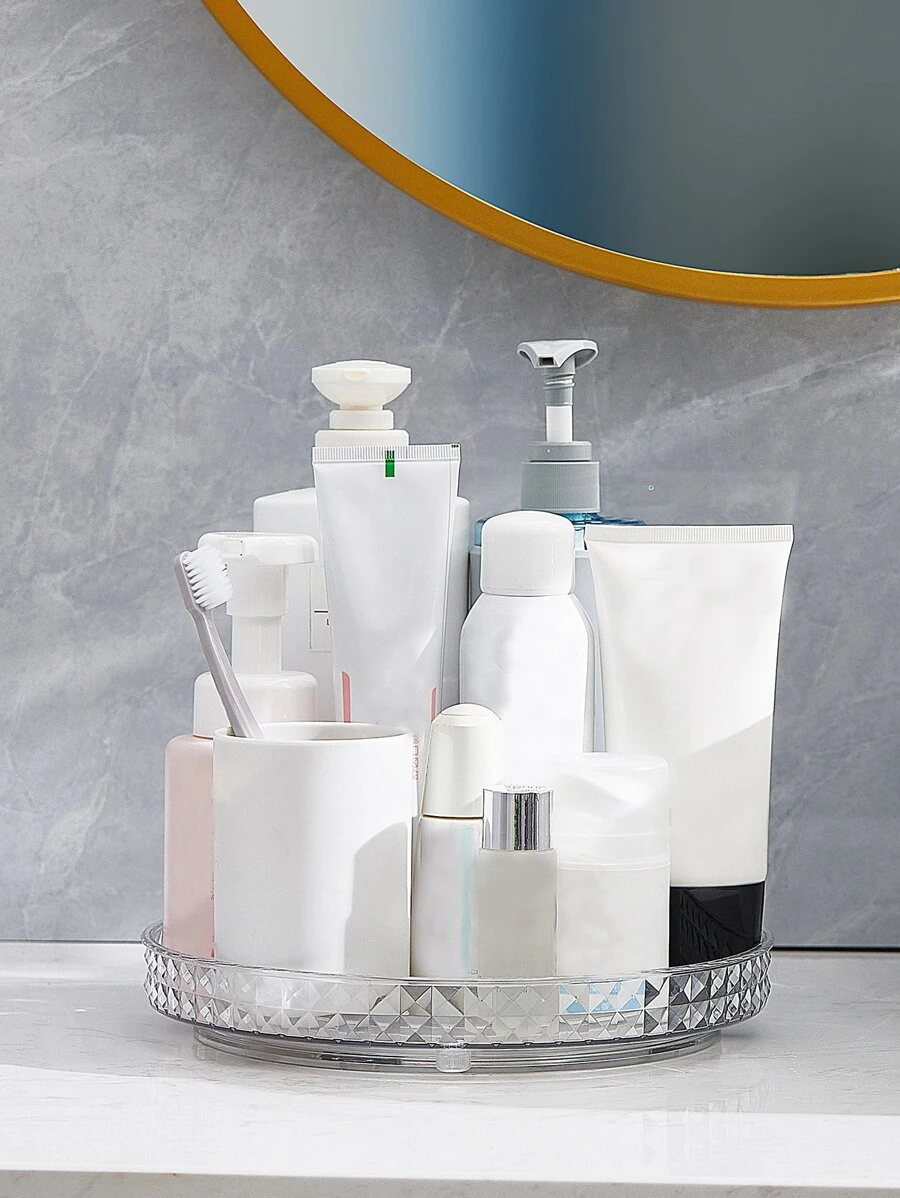 1pc Multifunction Rotatable Storage Rack, Clear PET Bathroom Countertop Storage For Home - Clear - View 1