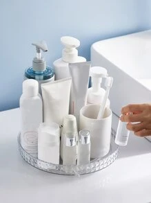 1pc Multifunction Rotatable Storage Rack, Clear PET Bathroom Countertop Storage For Home - Clear - View 2