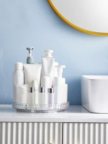 1pc Multifunction Rotatable Storage Rack, Clear PET Bathroom Countertop Storage For Home - Clear - View 4