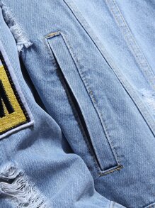 Manfinity EMRG Men Cotton Letter Graphic Patched Detail Denim Jacket Without Tee - Light Wash - View 3