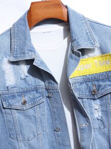 Manfinity EMRG Men Cotton Letter Graphic Patched Detail Denim Jacket Without Tee - Light Wash - View 4