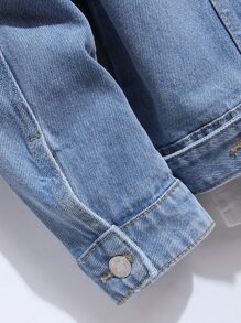 Manfinity EMRG Men Cotton Letter Graphic Patched Detail Denim Jacket Without Tee - Light Wash - View 5