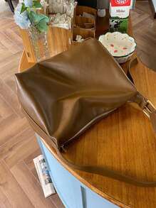 Túi vai màu trơn Có thể điều chỉnh được Thanh lịch - màu nâu - Xem 2