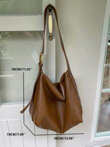 Túi vai màu trơn Có thể điều chỉnh được Thanh lịch - màu nâu - Xem 3