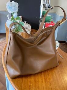 Túi vai màu trơn Có thể điều chỉnh được Thanh lịch - màu nâu - Xem 4