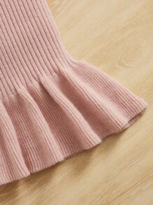 SHEIN Girls Cable Knit Jumper & Ruffle Hem Jumper Dress - Dusty Pink - View 4