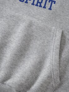 SHEIN EZwear Letter Graphic Kangaroo Pocket Drawstring Thermal Lined Hoodie - Grey - View 6