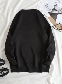 SHEIN EZwear Mona Lisa & Slogan Graphic Thermal Lined Sweatshirt - Black - View 2