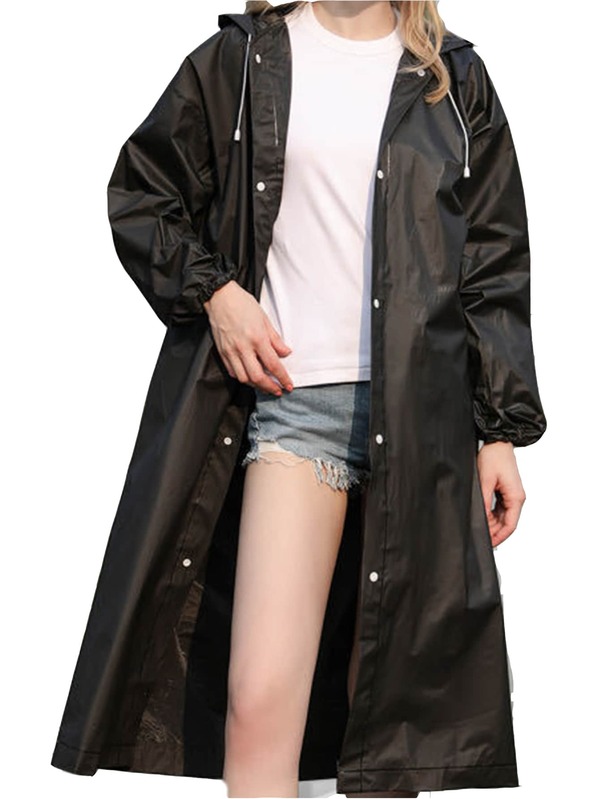 一件带按扣抽绳连帽雨衣，黑色，适合户外保暖，也适合闺蜜节、送给小狗、嘉年华、派对装饰、春夏精选、伴娘礼物、房间装饰、卧室装饰、海滩、旅行、男女皆宜、度假等场合，可爱小物。