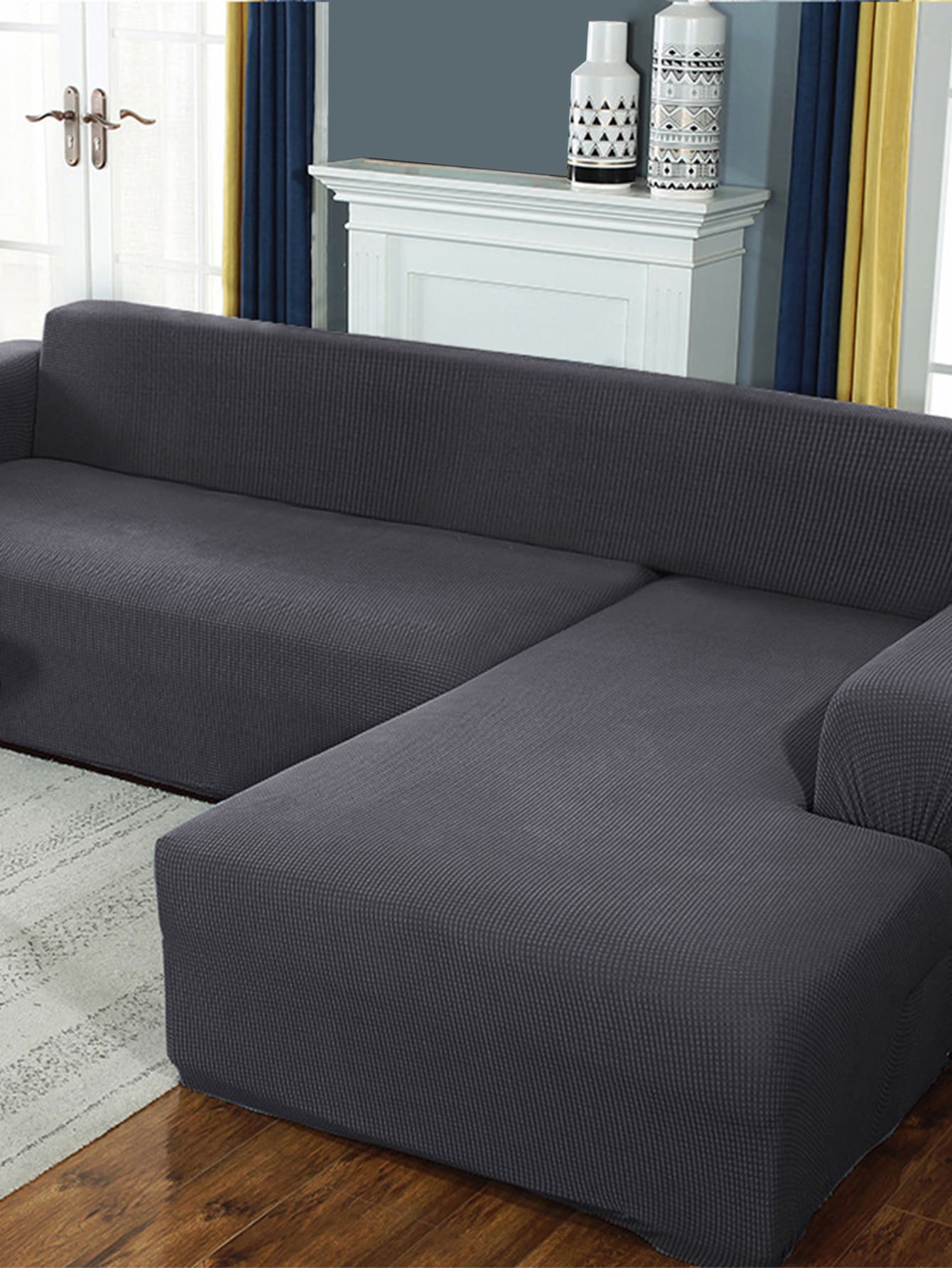 1入組素色提花有彈性沙發套 - 灰色 - 查看 1