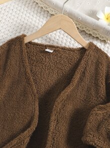 Toddler Girls Open Front Teddy Coat & Tank Top & Trousers - Chocolate Brown - View 3