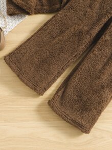 Toddler Girls Open Front Teddy Coat & Tank Top & Trousers - Chocolate Brown - View 4