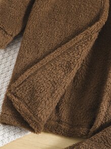 Toddler Girls Open Front Teddy Coat & Tank Top & Trousers - Chocolate Brown - View 5