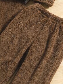 Toddler Girls Open Front Teddy Coat & Tank Top & Trousers - Chocolate Brown - View 7