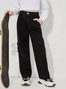 Cô gái Tween Túi nắp bên cạnh Quần jean chở hàng - màu đen - Xem 1