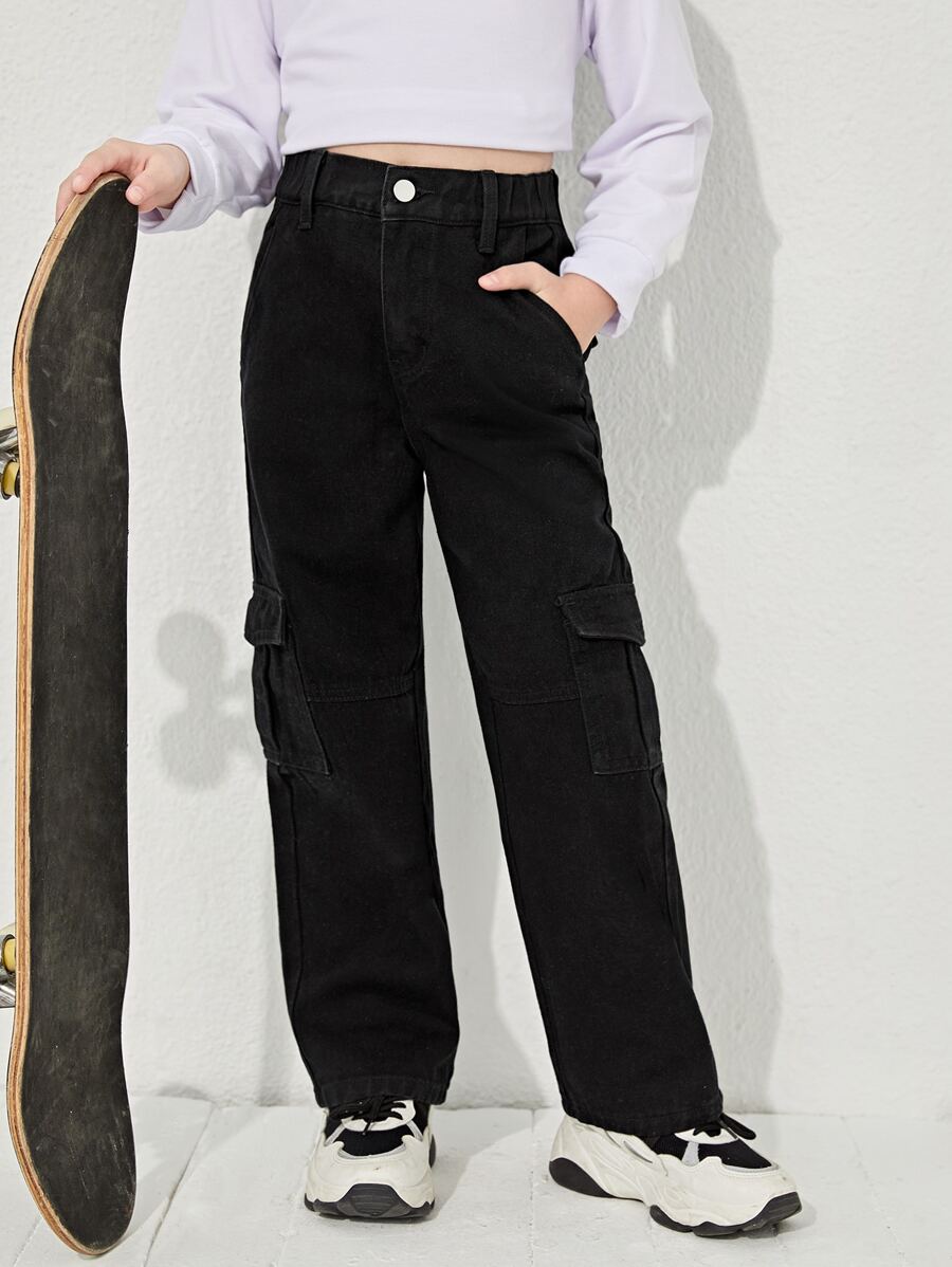 Cô gái Tween Túi nắp bên cạnh Quần jean chở hàng - màu đen - Xem 1