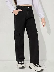 Cô gái Tween Túi nắp bên cạnh Quần jean chở hàng - màu đen - Xem 3