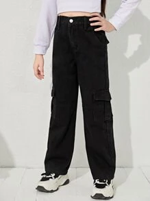 Cô gái Tween Túi nắp bên cạnh Quần jean chở hàng - màu đen - Xem 6