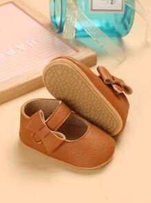 Baby Bow Decor Litchi Embossed Mary Jane Flats - Brown - View 2