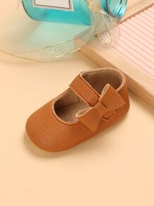 Baby Bow Decor Litchi Embossed Mary Jane Flats - Brown - View 3