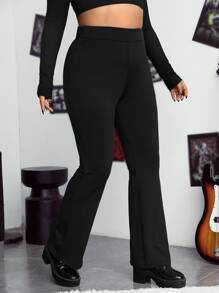 SHEIN EZwear Plus High Waist Black Flare Leg Pants