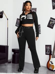 SHEIN EZwear Plus High Waist Black Flare Leg Pants