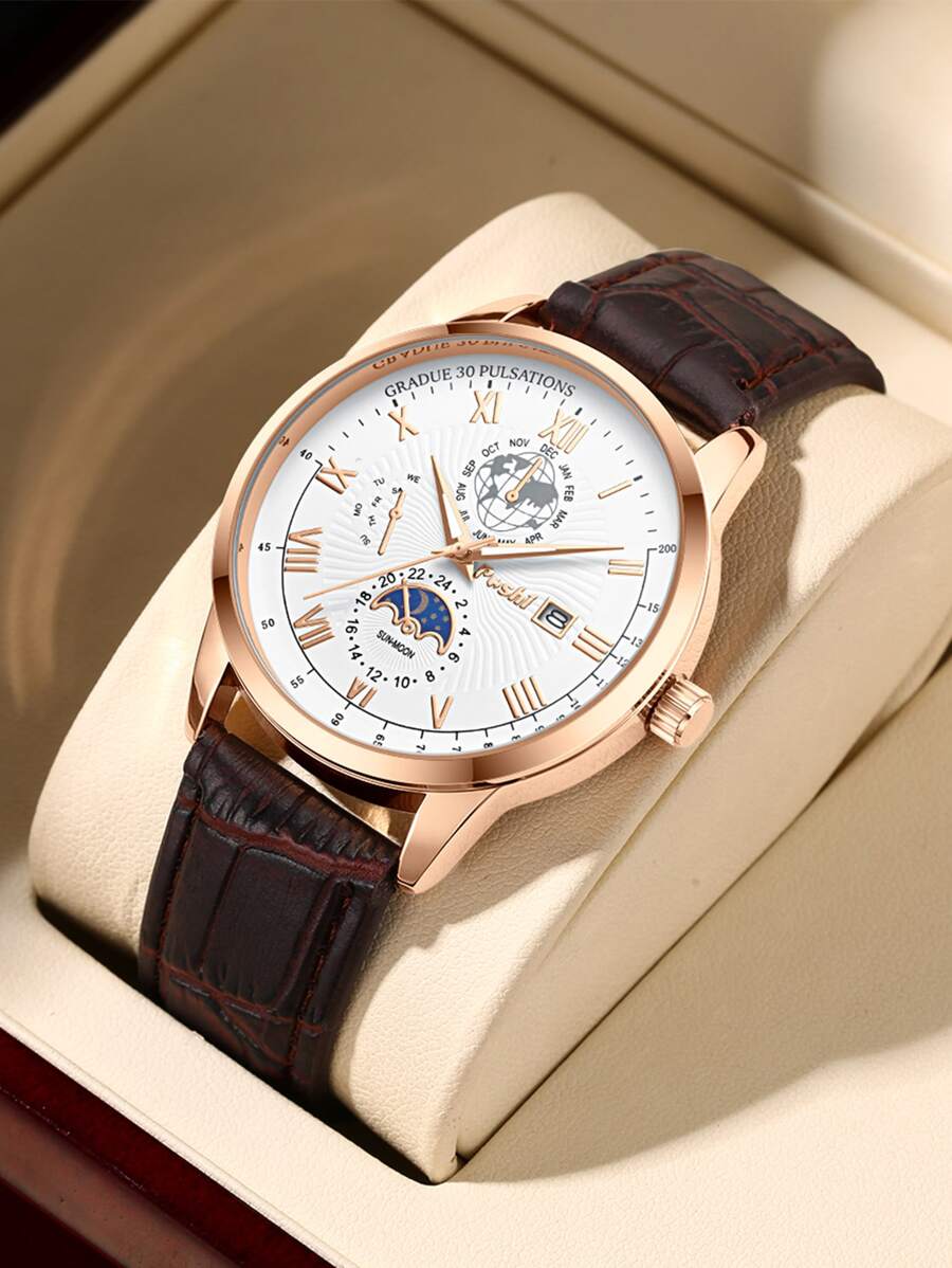 Poshi Men Round Pointer Quartz Watch - Rose Gold - View 1